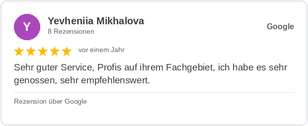 Google-Rezension von Yevheniia Mikhalova